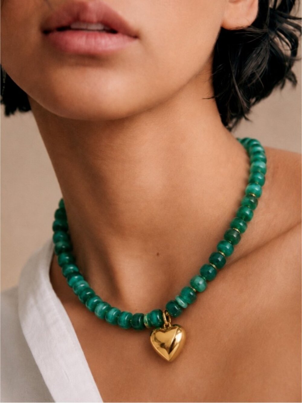 New! Coastal Colorful Green Bead Gold Heart Dopamine Necklace NWOT